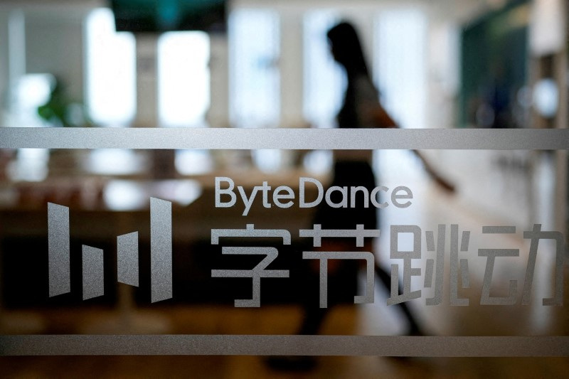 FILE PHOTO: The ByteDance logo is seen at the company's office in Shanghai